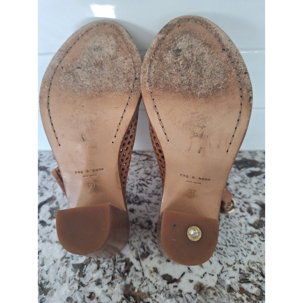 Rag & Bone Wyatt Brow Perforated Leather Slingback Heeled Sandals Size‎ 37 - Picture 5 of 7